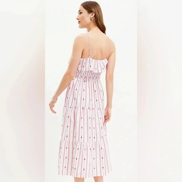 Loft Striped Ruffle Strappy Midi Dress - Picture 3 of 6